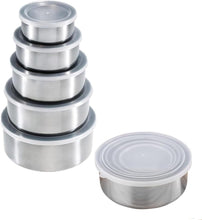 [Set of 5] Stackable Stainless Steel Snack Food Storage Containers With Lids, Leakproof Clear Lids For Lunch