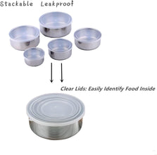 [Set of 5] Stackable Stainless Steel Snack Food Storage Containers With Lids, Leakproof Clear Lids For Lunch