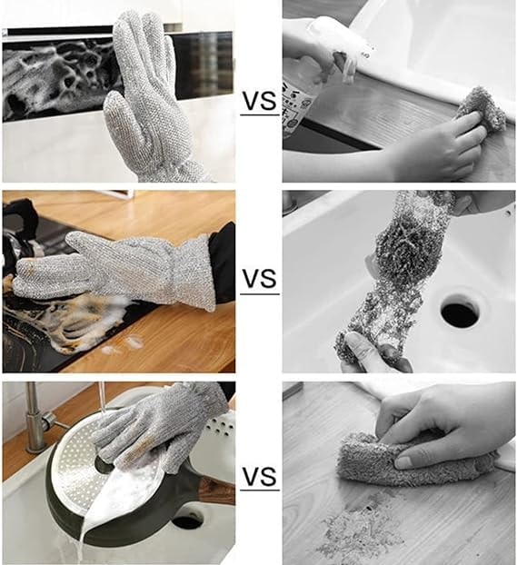Kitchen Cleaning Dishwashing Silver Silk Glove, Reusable Silver Wire Gloves (Pair)