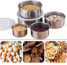 [Set of 5] Stackable Stainless Steel Snack Food Storage Containers With Lids, Leakproof Clear Lids For Lunch
