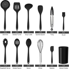 12-Piece Silicone Kitchen Cooking Utensils Set with Holder, Kitchen Tools Include Slotted Spatula Spoon Turner Ladle Tong Whisk, Dishwasher Safe