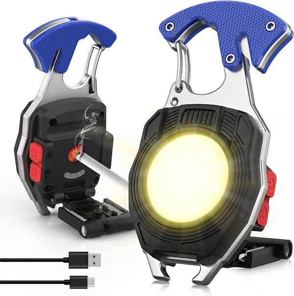 8 in 1 Led Light with Lighter, Bottle Opener, Magnetic Base and Folding Bracket Mini Cob 800 lumens