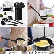 12-Piece Silicone Kitchen Cooking Utensils Set with Holder, Kitchen Tools Include Slotted Spatula Spoon Turner Ladle Tong Whisk, Dishwasher Safe