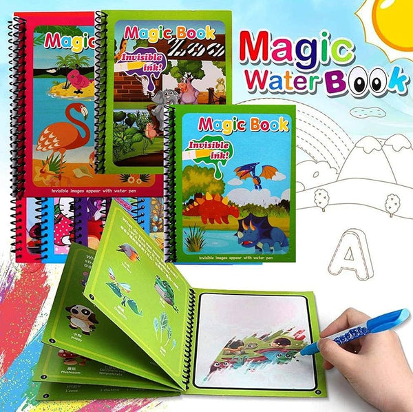 Reusable Magic Water Quick Dry Book for Water Coloring with Magic Pen Painting Board for Children Education Drawing Pad (Random Design & Assorted Color) (Multi Color,