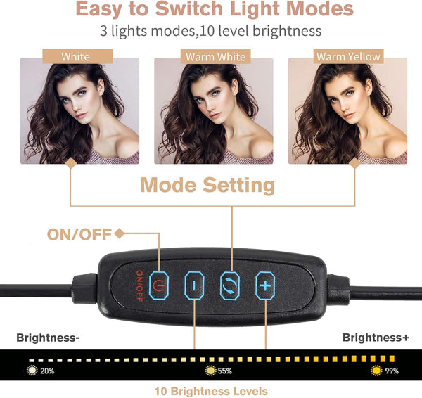 3 Shades Ring Light LED 26cm Photography Lighting Video Studio Live Selfie Makeup Ring light (Set)