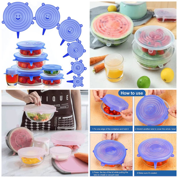 Multi Size Reusable Silicone Stretch Lids (6 Pcs) (Multicolor)