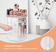 Makeup Organizer, 360 Degree Rotating Cosmetic Storage Organizer, 7-Layer Adjustable Makeup Display Case