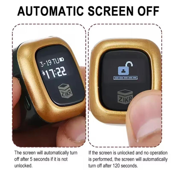 Multifunction Men Ring OLED Screen Digital Rechargable Battery Hand Tally Counter With Date Time Vibrate Remind Prayer Zikr Ring Al Fatiha