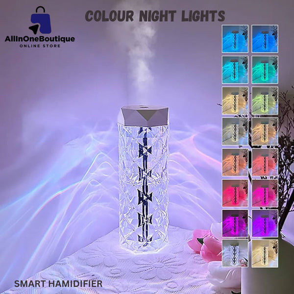 Crystal Lamp Humidifier, with 7 Colors Touch Control Night Light Noiseless Humidifier