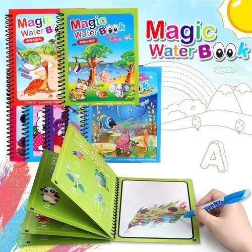 Reusable Magic Water Quick Dry Book for Water Coloring with Magic Pen Painting Board (Random Design & Assorted Color) (Multi Color,