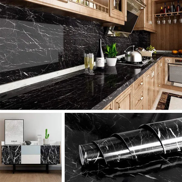 Self Adhesive Black & White Marble Sheet for Kitchen | Anti Oil & Heat Resistant