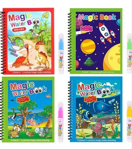 Reusable Magic Water Quick Dry Book for Water Coloring with Magic Pen Painting Board for Children Education Drawing Pad (Random Design & Assorted Color) (Multi Color,